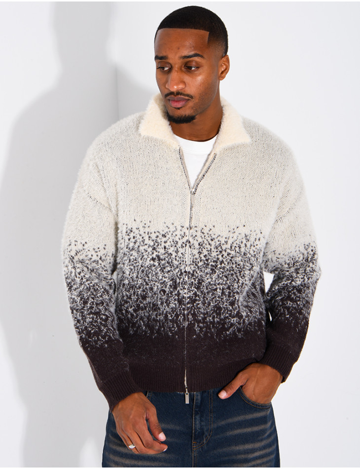 Gilet effet laine duveteux dégradé double zip