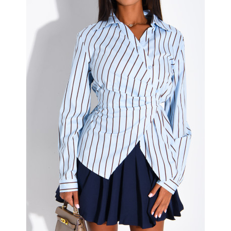 Chemise cintrée à rayures et boutonnière asymétrique