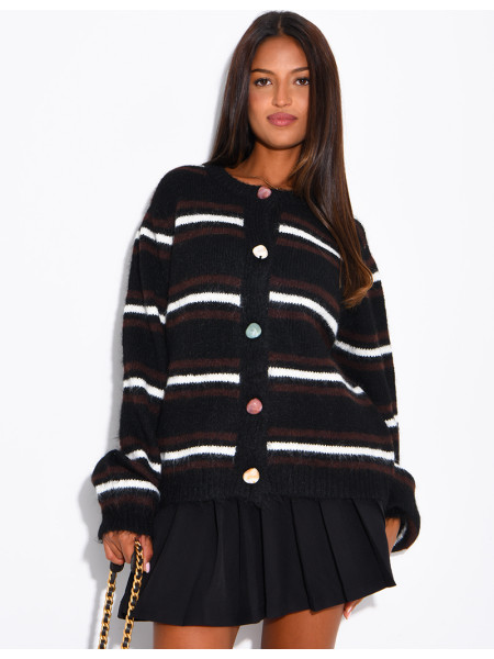 Striped cardigan with decorative buttons