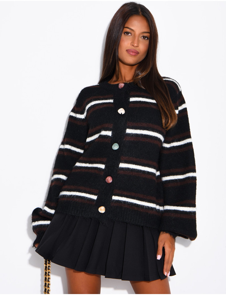 Striped cardigan with decorative buttons