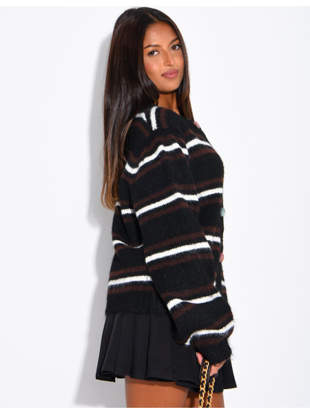 Striped cardigan with decorative buttons