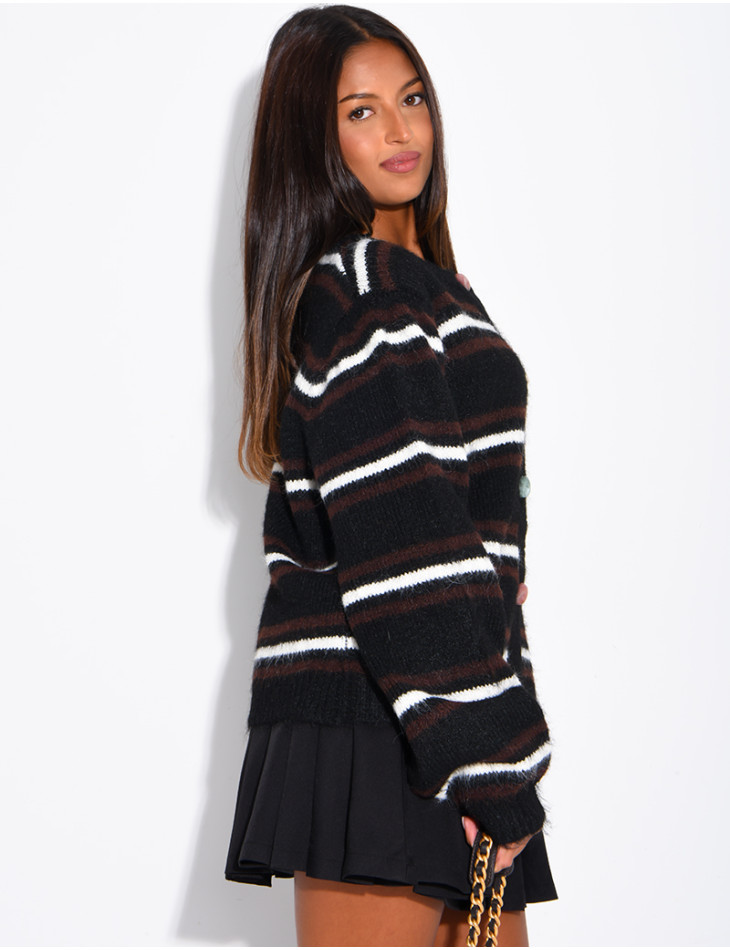Striped cardigan with decorative buttons