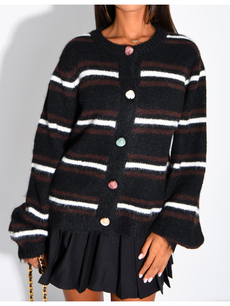 Striped cardigan with decorative buttons