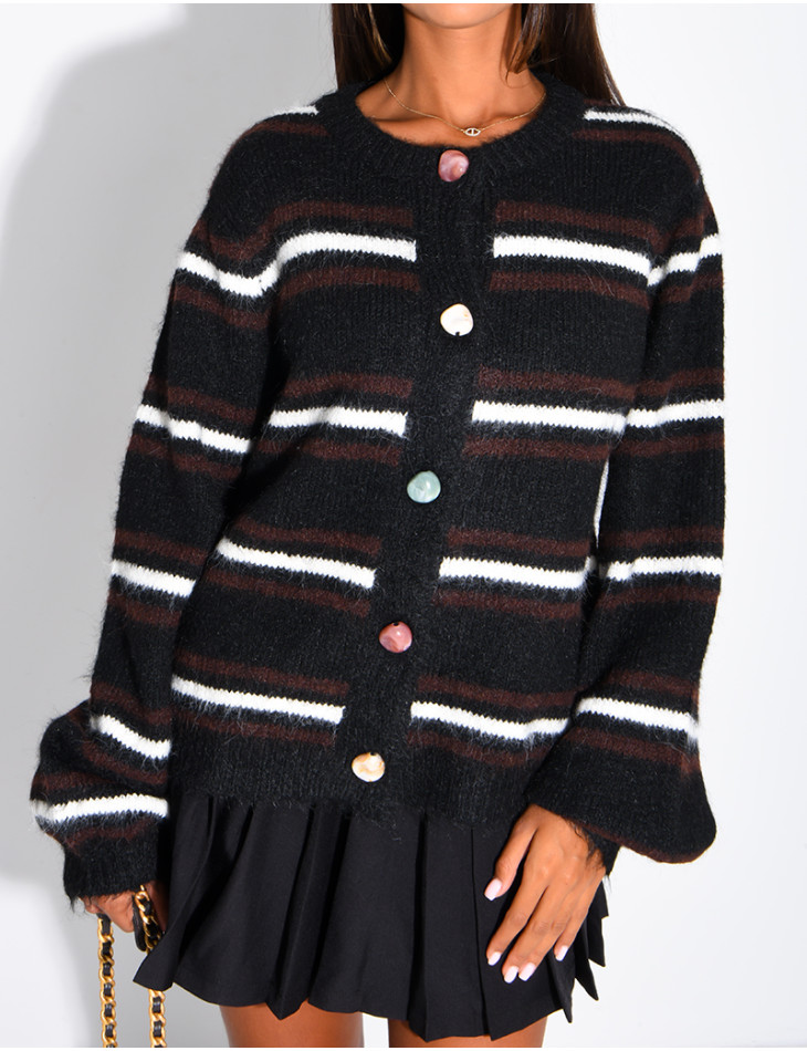 Striped cardigan with decorative buttons