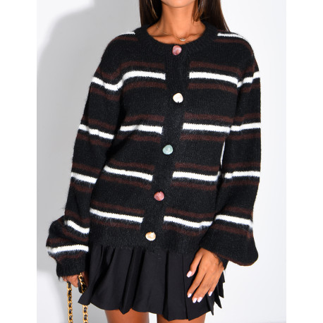 Striped cardigan with decorative buttons