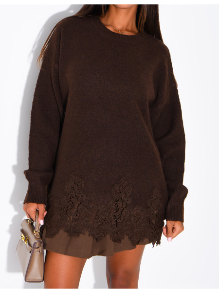 Oversized woollen jumper with lace trims