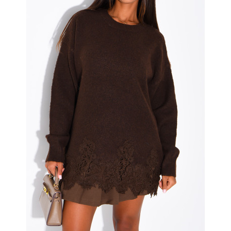 Oversized woollen jumper with lace trims