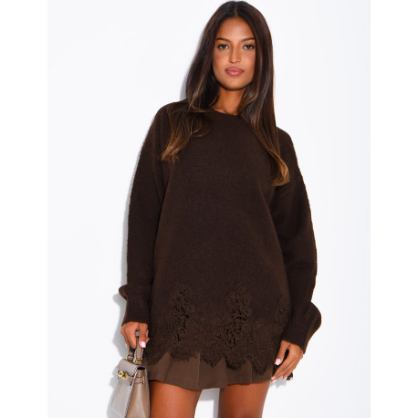 Oversized woollen jumper with lace trims