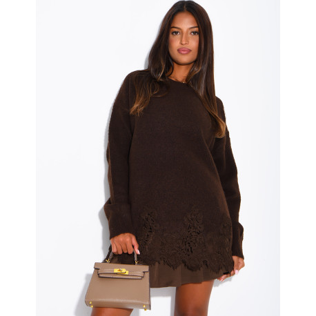 Oversized woollen jumper with lace trims