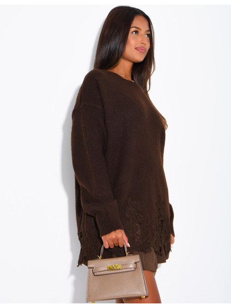 Oversized woollen jumper with lace trims