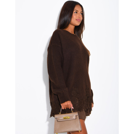 Oversized woollen jumper with lace trims