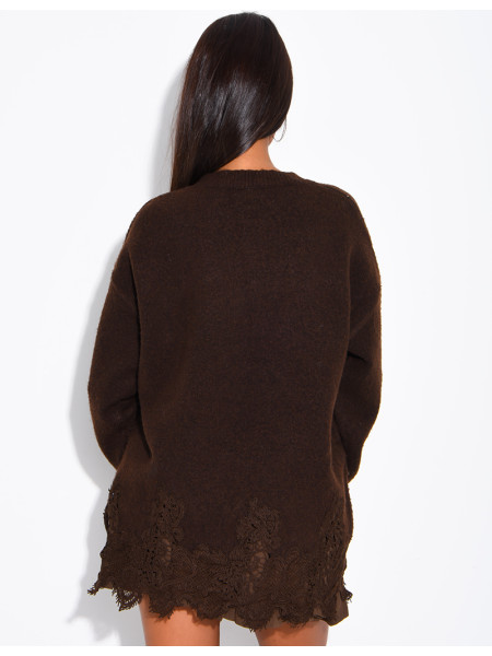 Oversized woollen jumper with lace trims