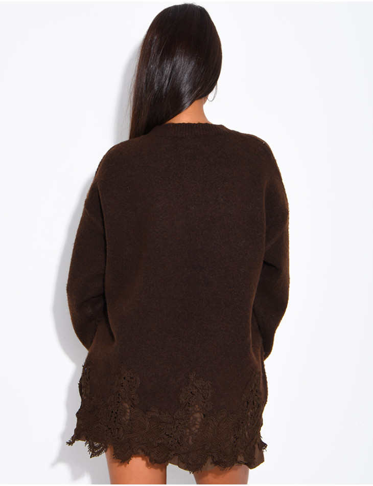 Oversized woollen jumper with lace trims