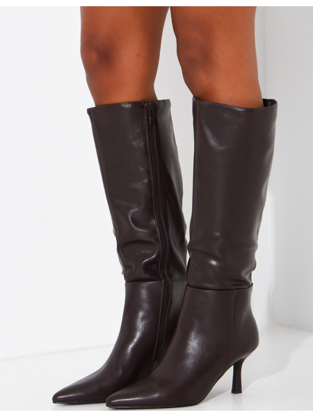 Faux leather boots with heels and pointed toes
