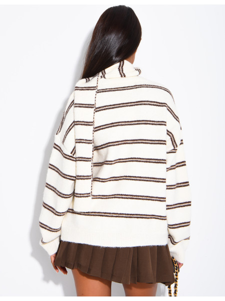 Striped wool cardigan and matching scarf set