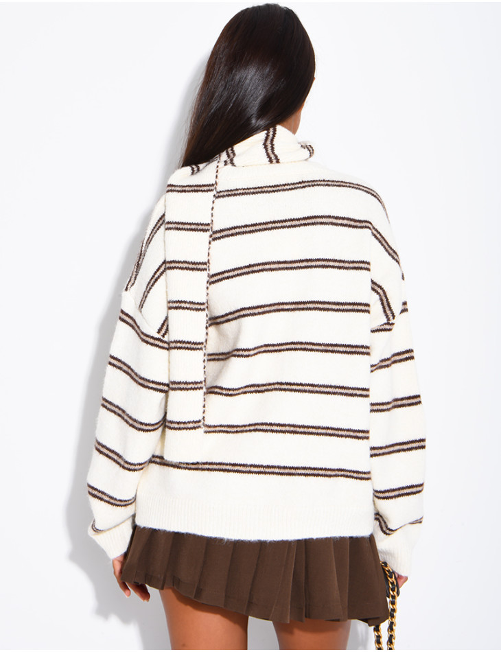 Striped wool cardigan and matching scarf set