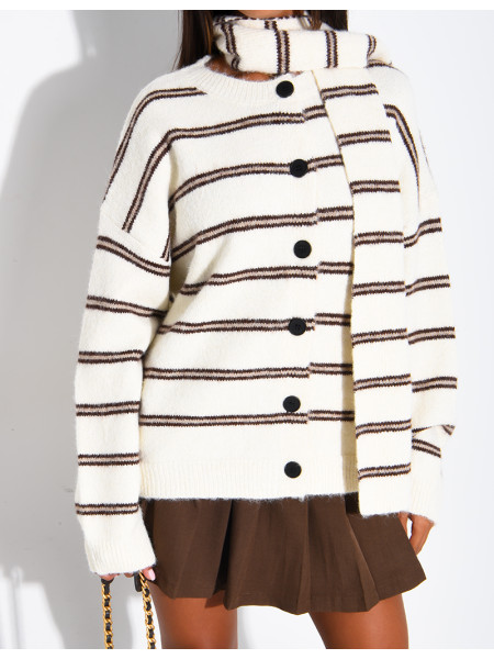 Striped wool cardigan and matching scarf set