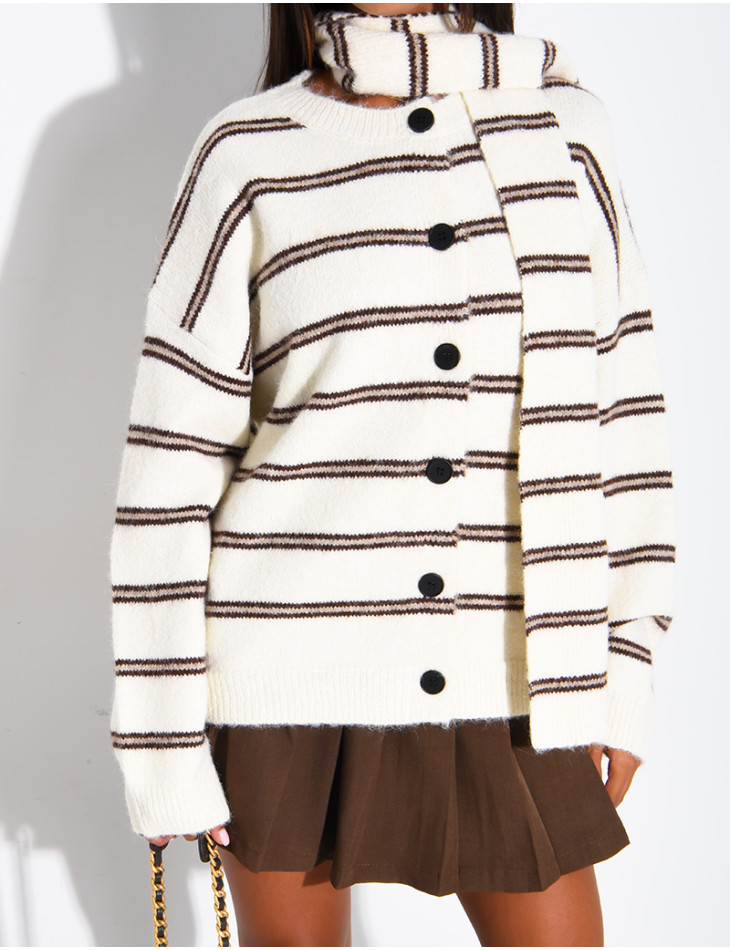 Striped wool cardigan and matching scarf set