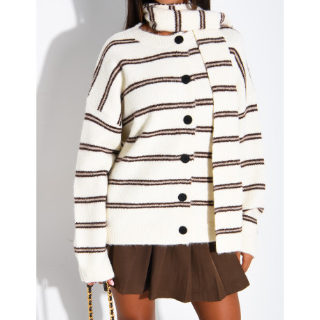 Striped wool cardigan and matching scarf set
