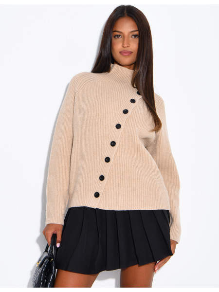 Ribbed cardigan with double-breasted fastening