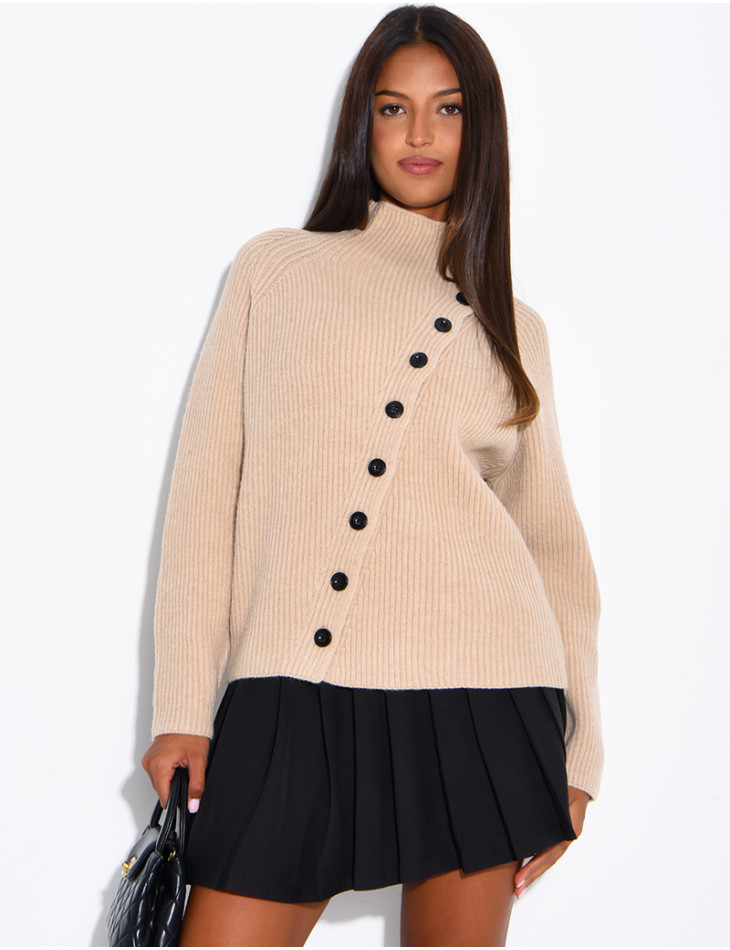 Ribbed cardigan with double-breasted fastening