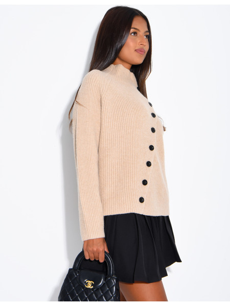 Ribbed cardigan with double-breasted fastening