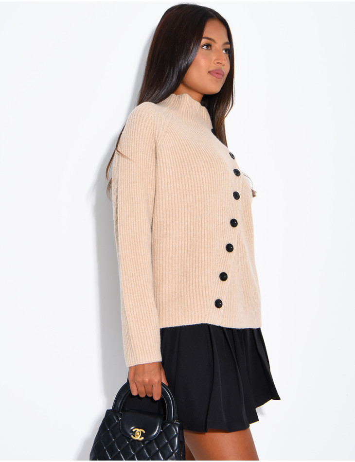 Ribbed cardigan with double-breasted fastening