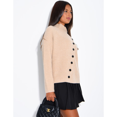 Ribbed cardigan with double-breasted fastening
