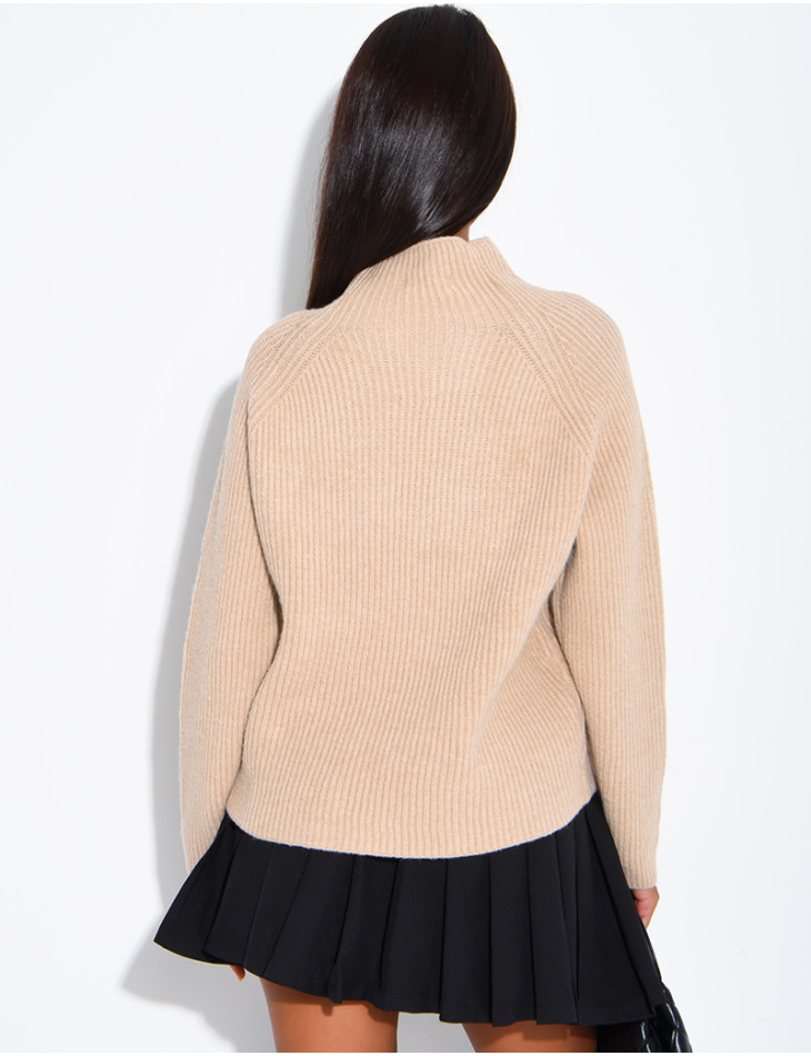 Ribbed cardigan with double-breasted fastening
