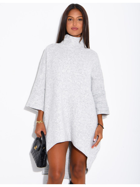 Long wool sweater with a high neck