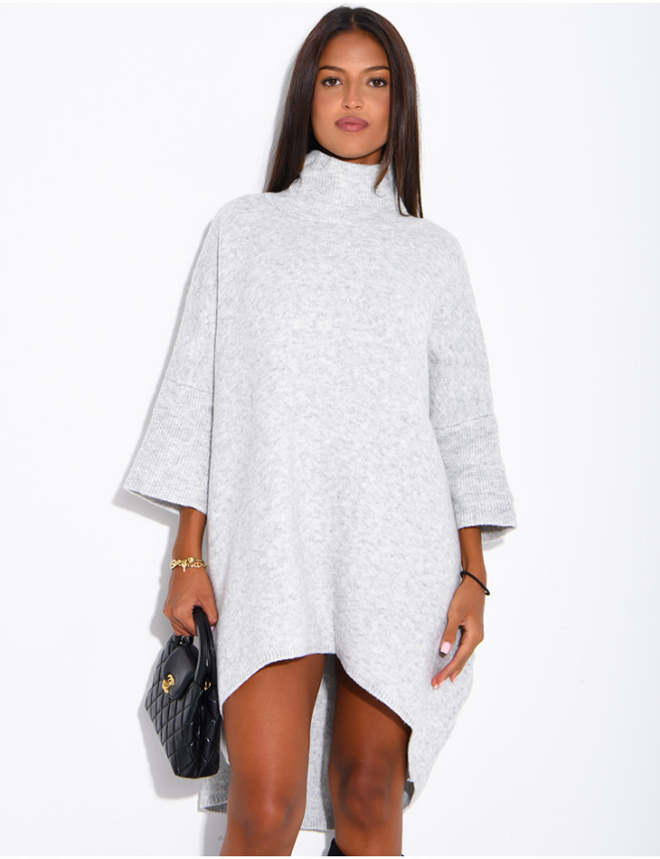 Long wool sweater with a high neck