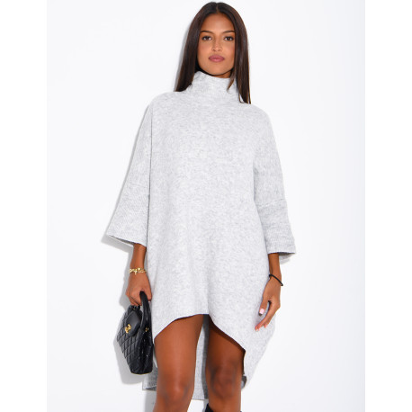 Long wool sweater with a high neck