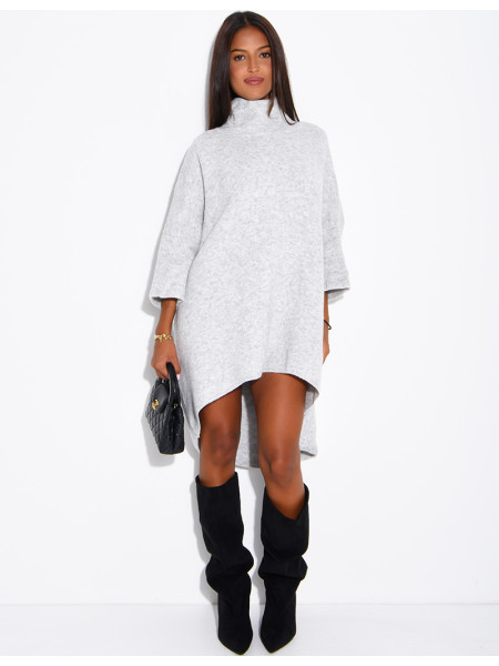 Long wool sweater with a high neck