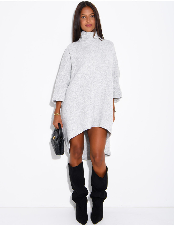 Long wool sweater with a high neck
