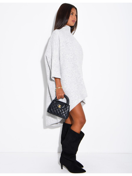 Long wool sweater with a high neck