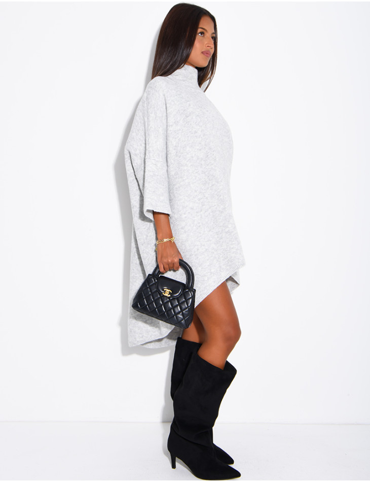 Long wool sweater with a high neck