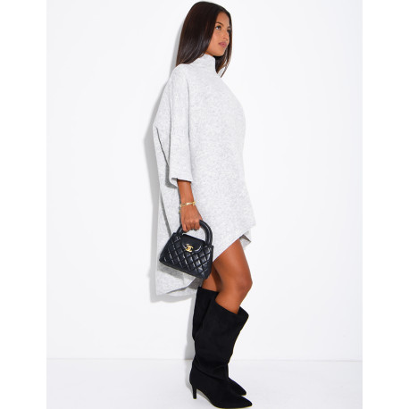 Long wool sweater with a high neck