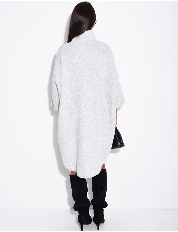 Long wool sweater with a high neck