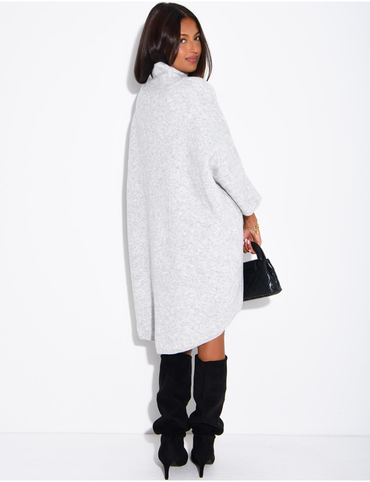 Long wool sweater with a high neck
