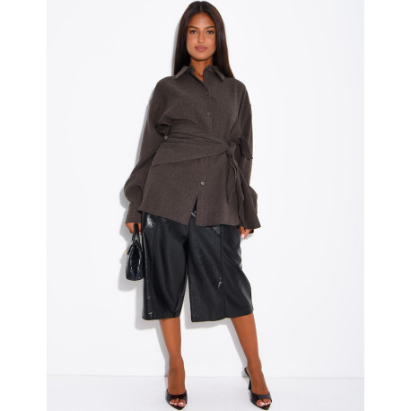 Chemise oversize chiné et foulard à nouer assorti