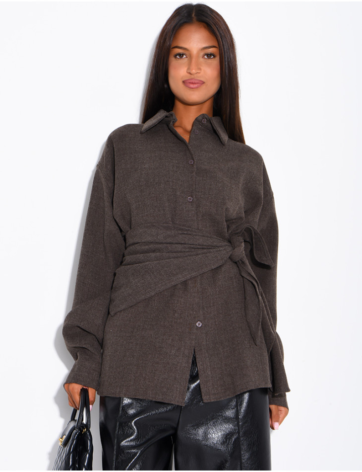 Chemise oversize chiné et foulard à nouer assorti
