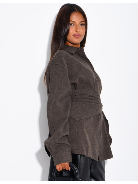 Chemise oversize chiné et foulard à nouer assorti