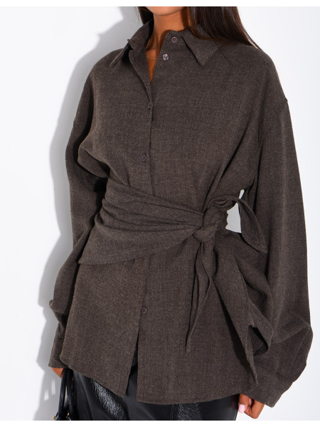 Chemise oversize chiné et foulard à nouer assorti