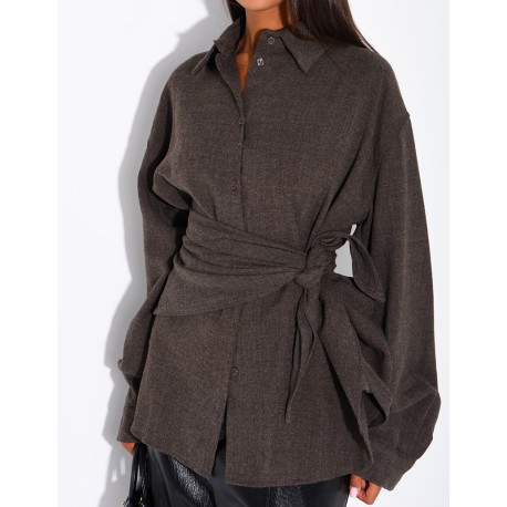 Chemise oversize chiné et foulard à nouer assorti