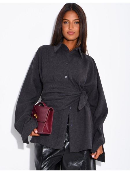 Chemise oversize chiné et foulard à nouer assorti