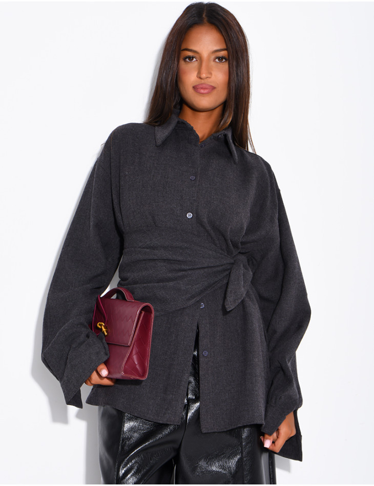 Chemise oversize chiné et foulard à nouer assorti
