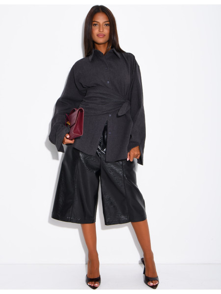 Chemise oversize chiné et foulard à nouer assorti