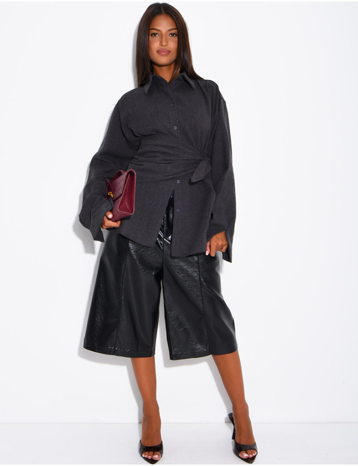 Chemise oversize chiné et foulard à nouer assorti