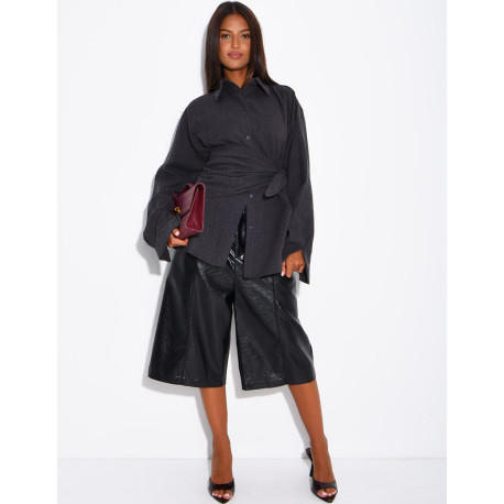 Chemise oversize chiné et foulard à nouer assorti