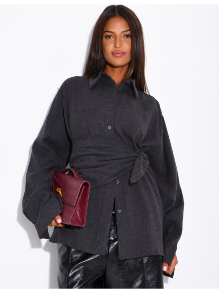 Chemise oversize chiné et foulard à nouer assorti